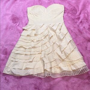 Minuet Cream Formal Strapless Mini Dress w/ Ruffled Layers, Sweetheart Neckline